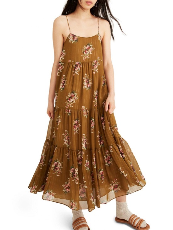 Madewell Dresses & Skirts - Madewell Cami Tier Midi Dress in Metallic Classic Corsage